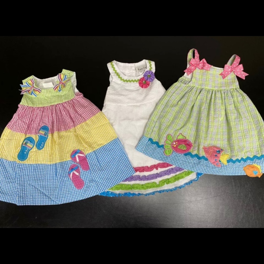 Rare too 3 pc Dress LOT seersucker dresses summer girl sz 2T